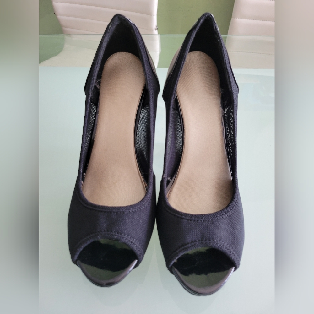 Rampage Gilded Open Toe Black High Heel Dress Shoes
